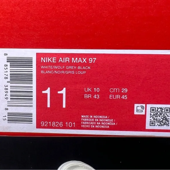 Nike Air Max 97 Triple White Wolf Grey Sneakers 921826 101 Men's Size 11 NEW - Picture 8 of 10